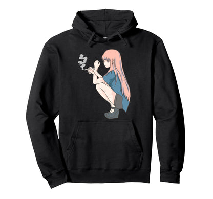 Anime Otaku Smoking Japan Aesthetic Hoodie - Trendy Graphic Unisex - T-Shirt, Sweatshirt, Hoodie