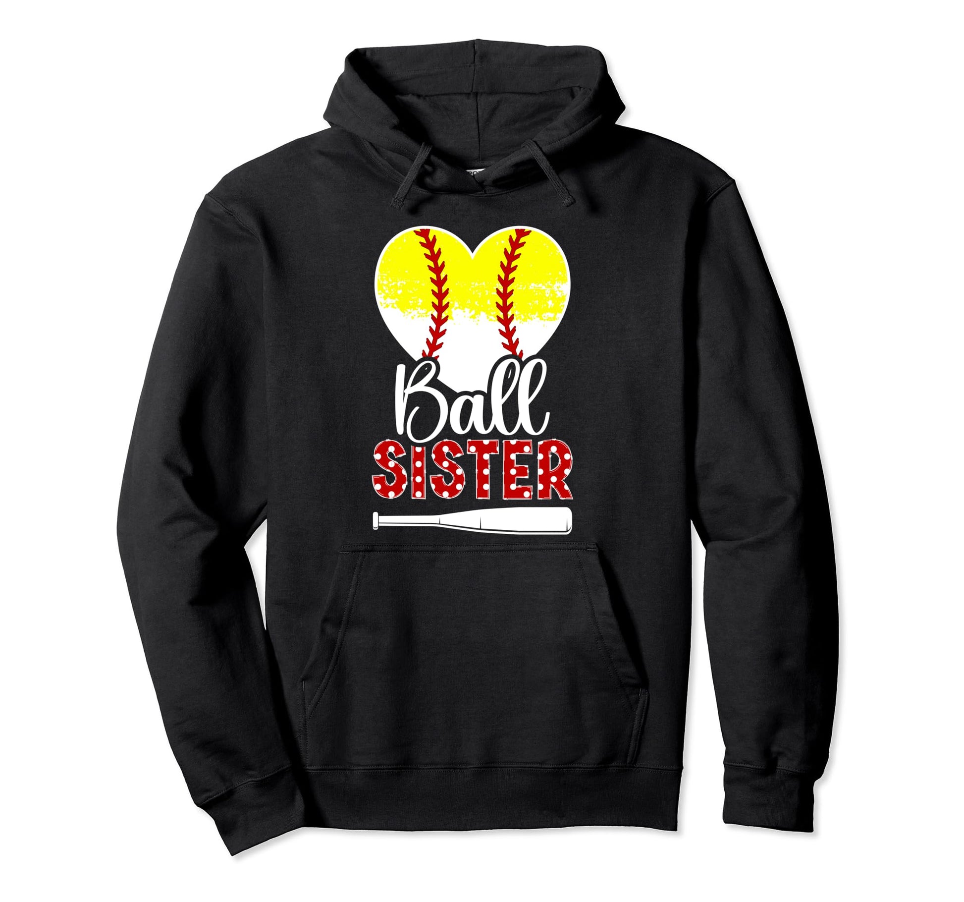 Ball Sister Heart Baseball Softball Sister Hoodie - Custom Art Print Unisex - T-Shirt, Sweatshirt, Hoodie