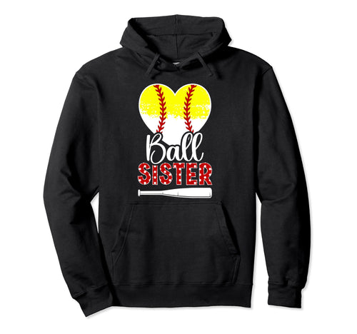 Ball Sister Heart Baseball Softball Sister Hoodie - Custom Art Print Unisex - T-Shirt, Sweatshirt, Hoodie