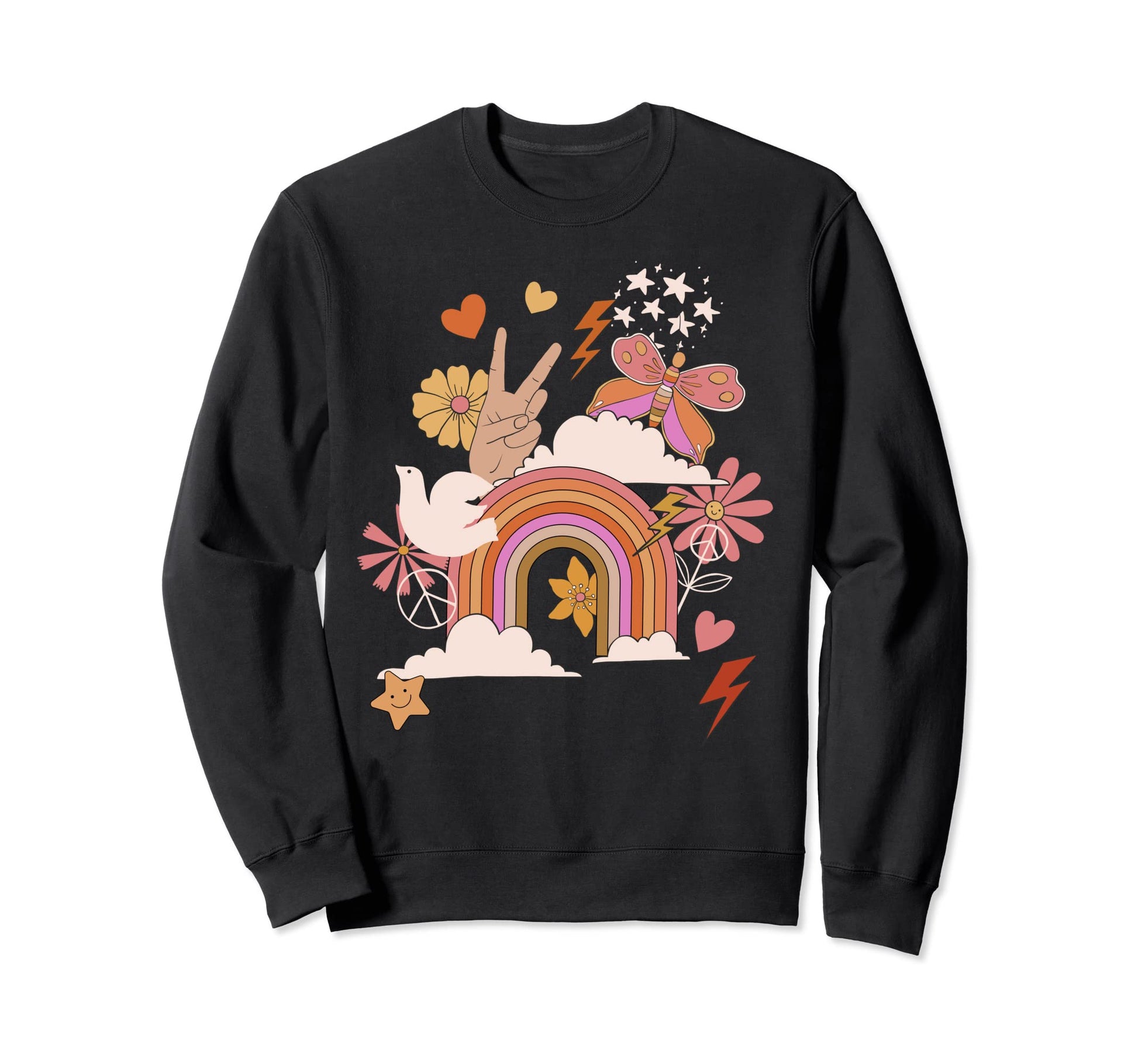Peace Love Rainbow Floral Hippie Sweatshirt - Minimalist Print Men Women - T-Shirt, Sweatshirt, Hoodie