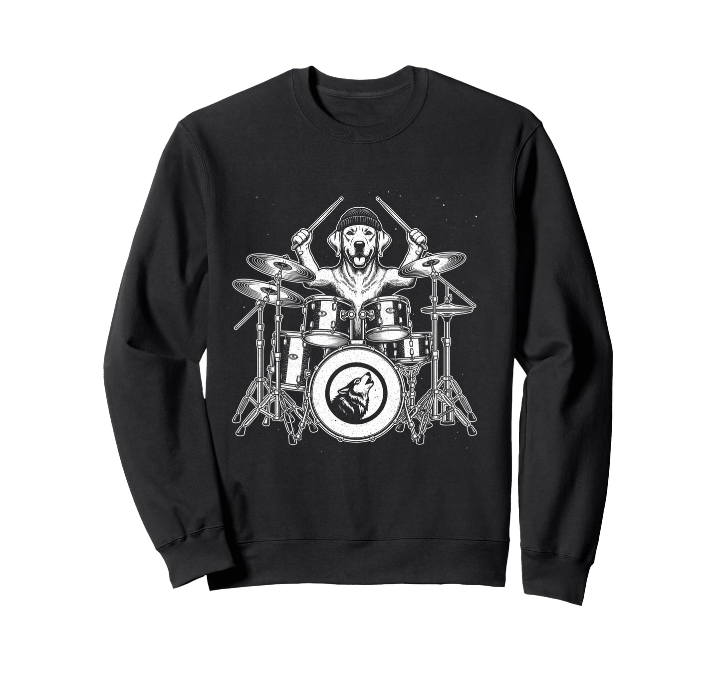 Dog Playing Drums Funny Rock Music Sweatshirt - Fun Novelty Design Unisex - T-Shirt, Sweatshirt, Hoodie