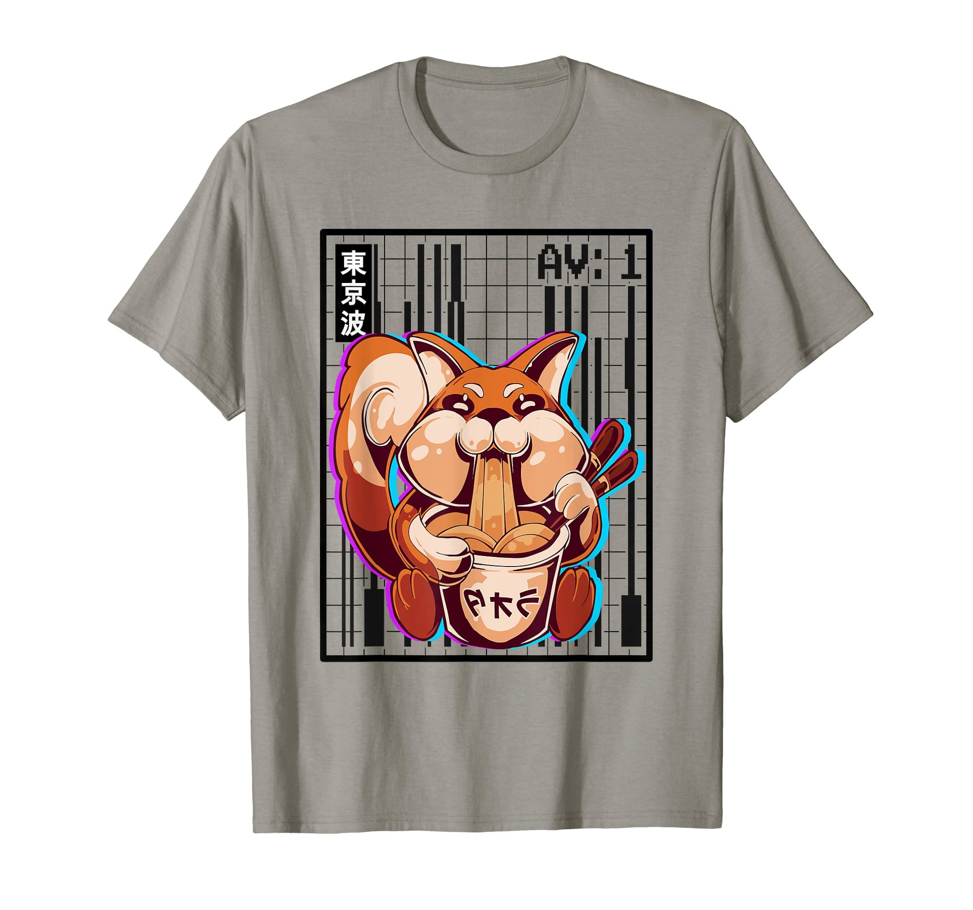 Weirdcore Fox Ramen Grid Vaporwave T-Shirt - Unique Graphic for Adults - T-Shirt, Sweatshirt, Hoodie