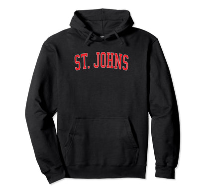 St Johns Mi Distressed Red Varsity Hoodie - Unique Graphic Unisex - T-Shirt, Sweatshirt, Hoodie