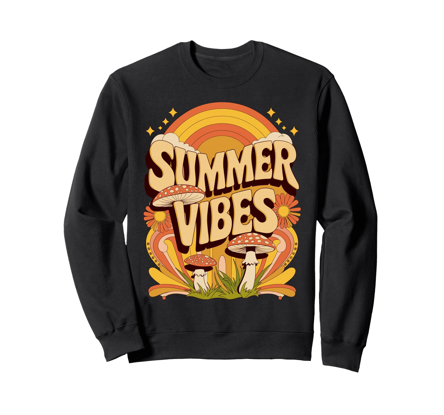 Summer Vibes Mushroom Hippie Sweatshirt - Casual Everyday Wear for Adults - T-Shirt, Sweatshirt, Hoodie