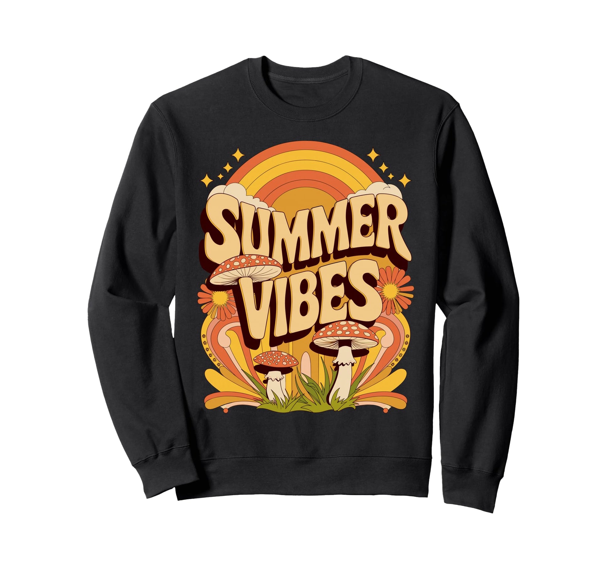 Summer Vibes Mushroom Hippie Sweatshirt - Casual Everyday Wear for Adults - T-Shirt, Sweatshirt, Hoodie