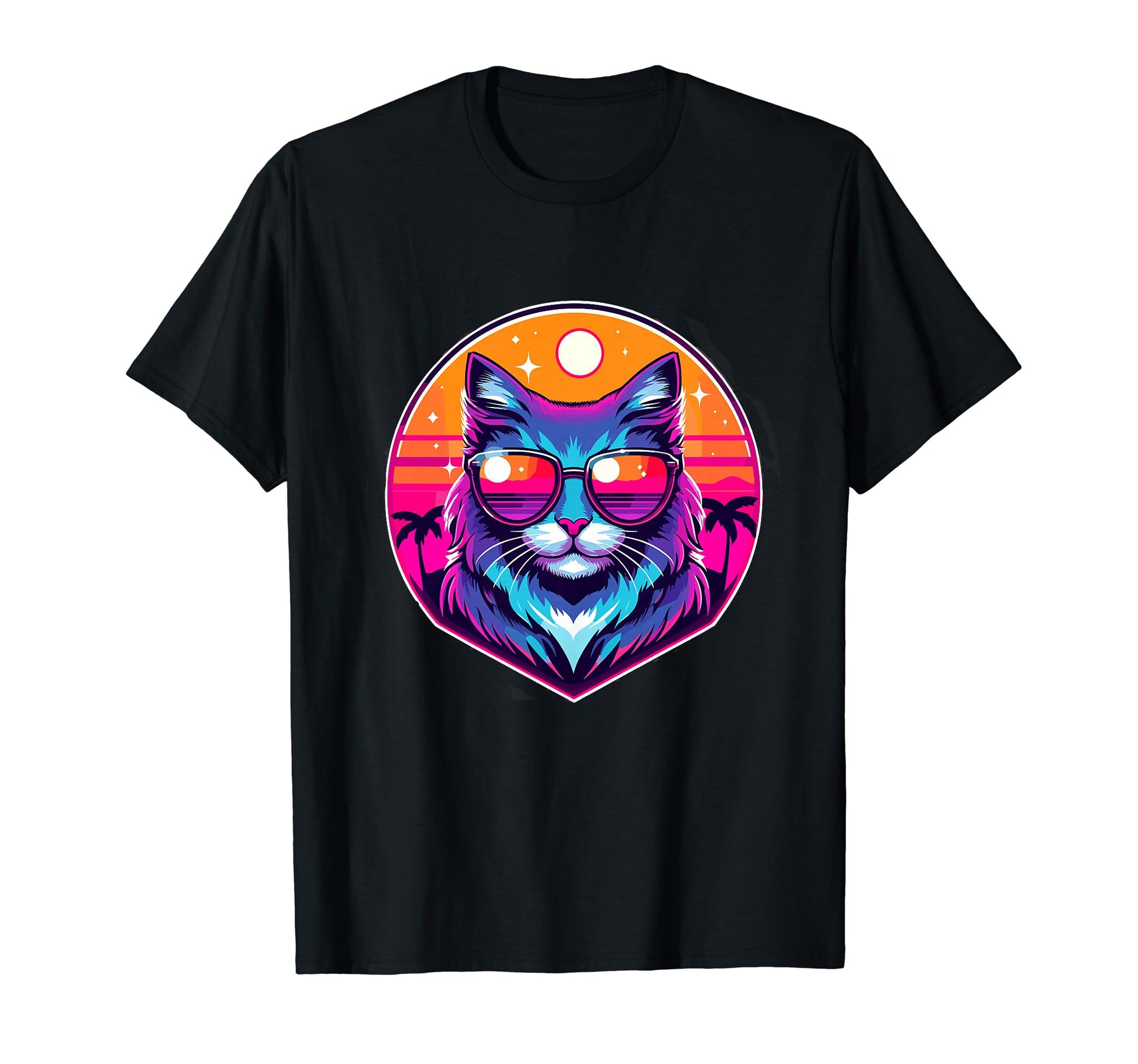 Vaporwave Cat Wearing Sunglasses T-Shirt - Casual Everyday Wear for Adults - T-Shirt, Sweatshirt, Hoodie