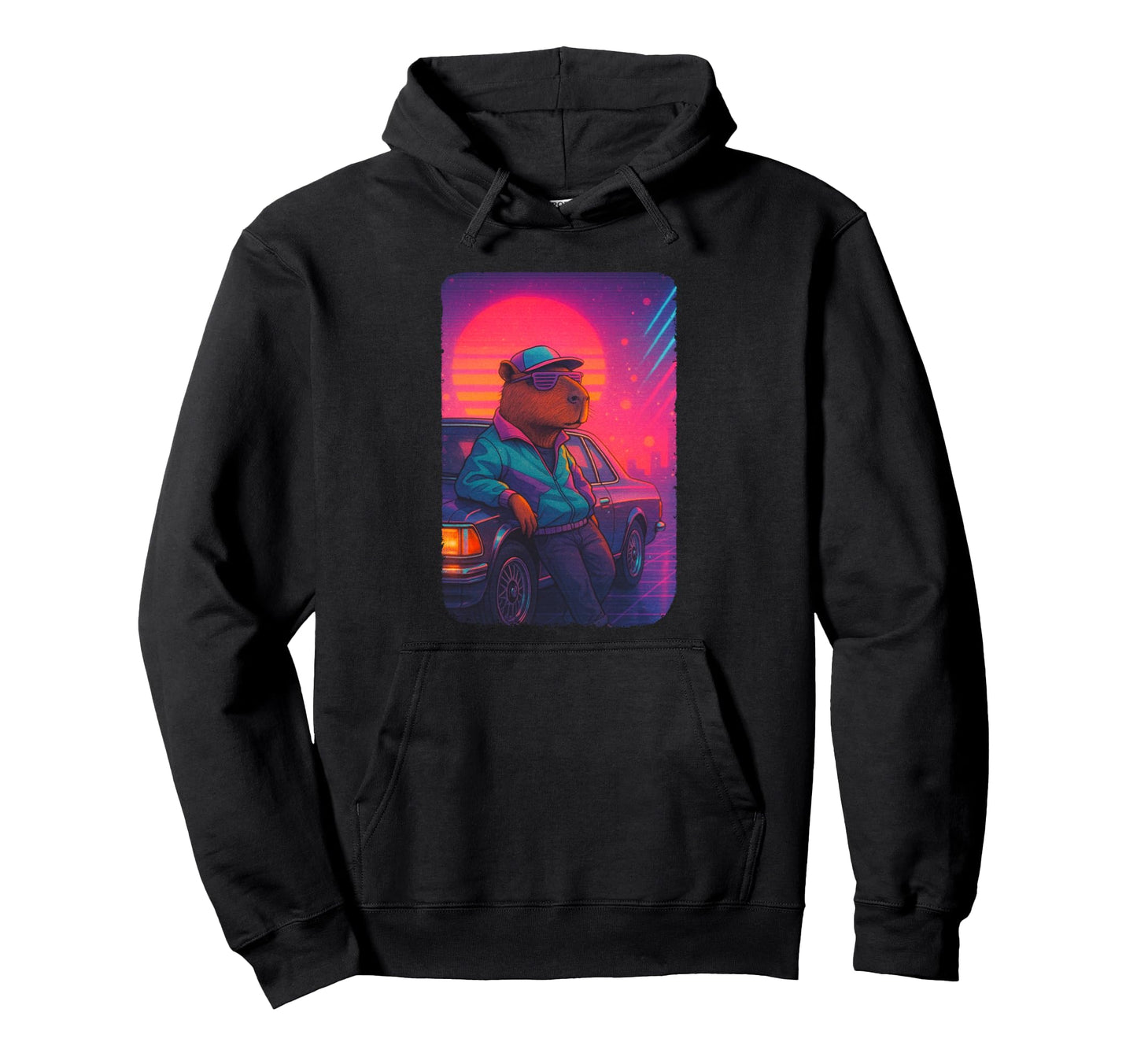 80S Capybara Vaporwave Sunset Aesthetic Hoodie - Streetwear Style Unisex - T-Shirt, Sweatshirt, Hoodie