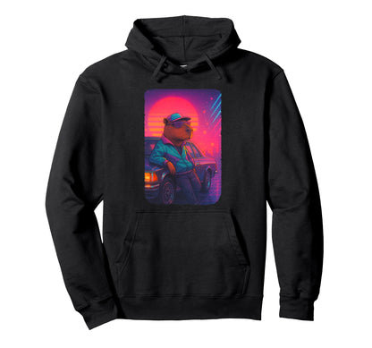 80S Capybara Vaporwave Sunset Aesthetic Hoodie - Streetwear Style Unisex - T-Shirt, Sweatshirt, Hoodie