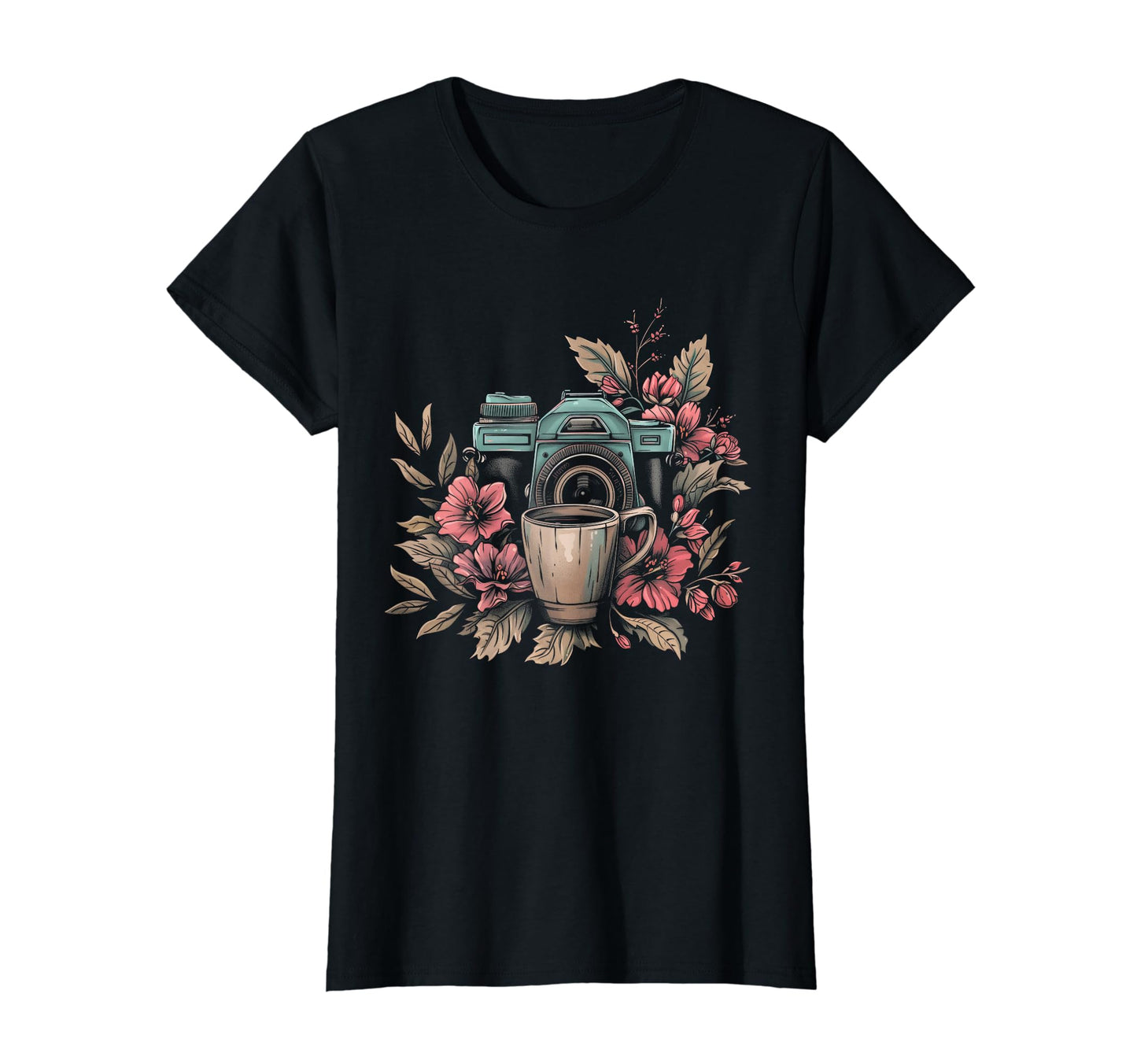 Photographer Coffee Camera Flowers T-Shirt - Novelty Apparel Men Women - T-Shirt, Sweatshirt, Hoodie