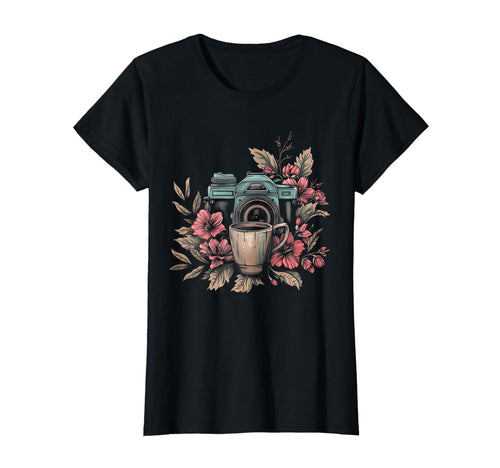 Photographer Coffee Camera Flowers T-Shirt - Novelty Apparel Men Women - T-Shirt, Sweatshirt, Hoodie