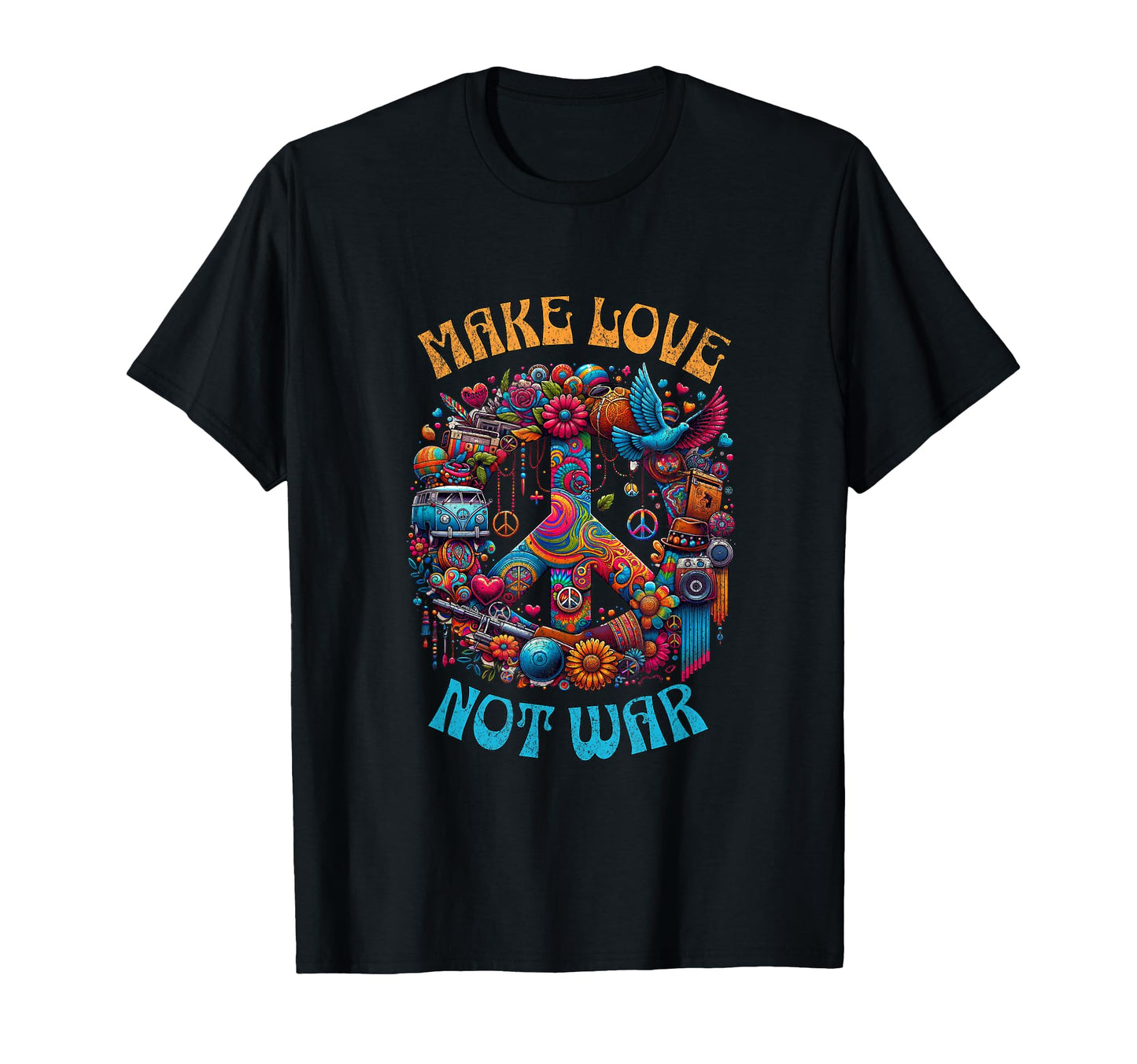 Make Love Not War 60S 70S Hippie Peace T-Shirt - Trendy Graphic for Adults - T-Shirt, Sweatshirt, Hoodie