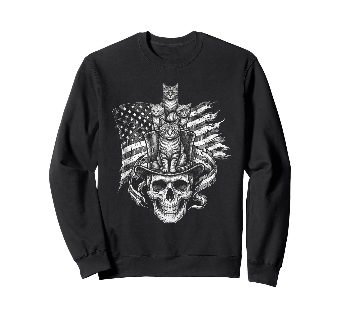 Skull Cat Skeleton Kitty Sweatshirt - Casual Everyday Wear Men Women - T-Shirt, Sweatshirt, Hoodie