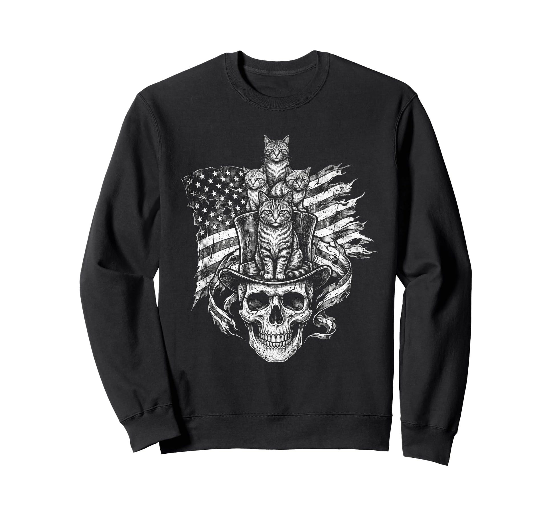 Skull Cat Skeleton Kitty Sweatshirt - Casual Everyday Wear Men Women - T-Shirt, Sweatshirt, Hoodie