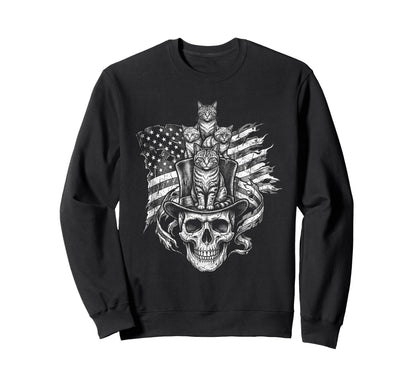 Skull Cat Skeleton Kitty Sweatshirt - Casual Everyday Wear Men Women - T-Shirt, Sweatshirt, Hoodie
