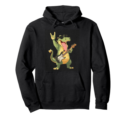Dinosaur Rockstar Guitarist Funny Hoodie - Custom Art Print Men Women - T-Shirt, Sweatshirt, Hoodie