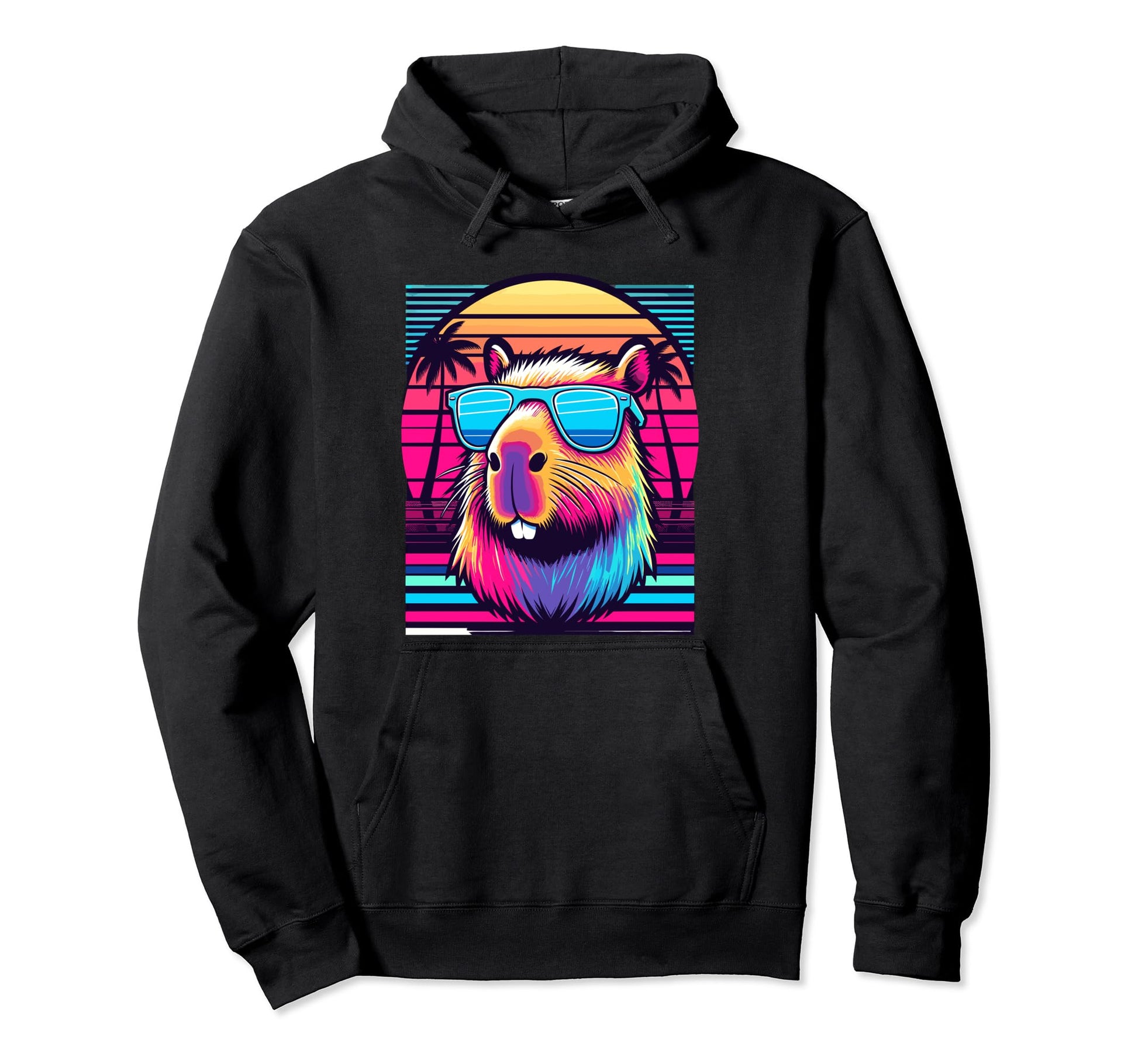Funny Capybara Rodent Vaporwave Hoodie - Aesthetic Graphic Unisex - T-Shirt, Sweatshirt, Hoodie