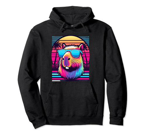 Funny Capybara Rodent Vaporwave Hoodie - Aesthetic Graphic Unisex - T-Shirt, Sweatshirt, Hoodie