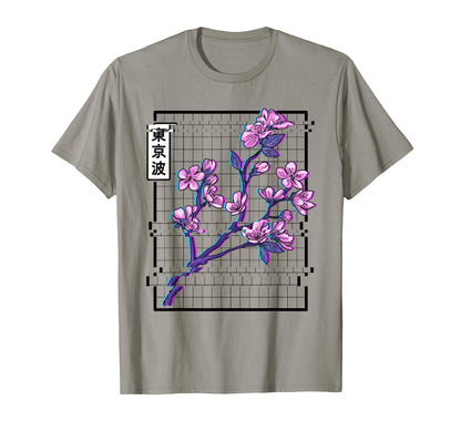 Cherry Blossom Glitch Pastel Japan T-Shirt - Minimalist Print for Adults - T-Shirt, Sweatshirt, Hoodie
