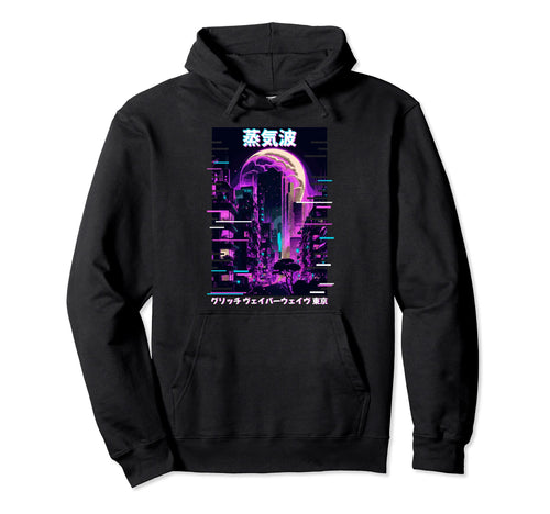 Glitch Cityscape Vaporwave Futurism Tokyo Hoodie - Minimalist Print Unisex - T-Shirt, Sweatshirt, Hoodie