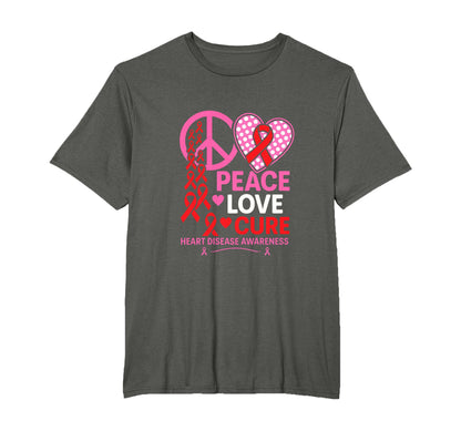 Peace Love Cure Heart Disease Awareness T-Shirt - Graphic Print Unisex - T-Shirt, Sweatshirt, Hoodie