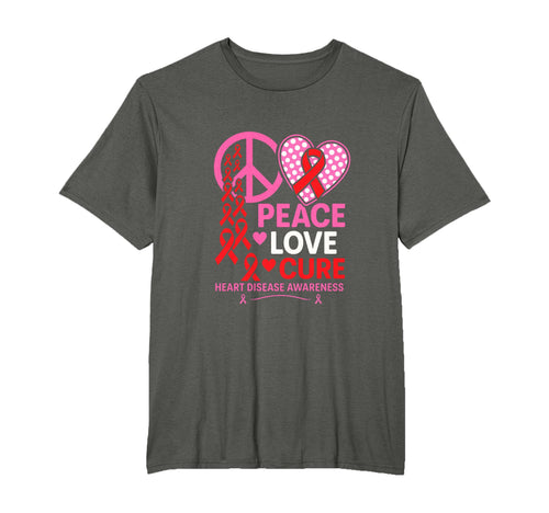 Peace Love Cure Heart Disease Awareness T-Shirt - Graphic Print Unisex - T-Shirt, Sweatshirt, Hoodie