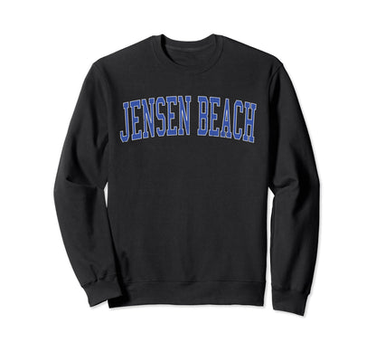 Jensen Beach Fl Distressed Blue Varsity Sweatshirt - Trendy Graphic Unisex - T-Shirt, Sweatshirt, Hoodie