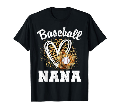 Baseball Nana Leopard Heart Grandma T-Shirt - Fun Novelty Design Men Women - T-Shirt, Sweatshirt, Hoodie