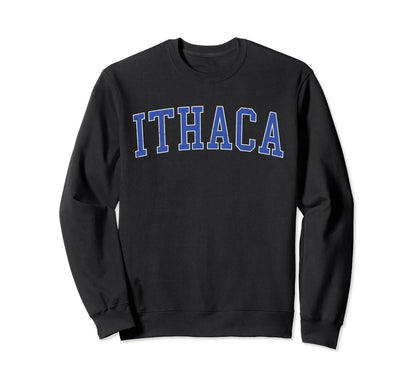 Ithaca Ny Distressed Blue Varsity Sweatshirt - Novelty Apparel for Adults - T-Shirt, Sweatshirt, Hoodie