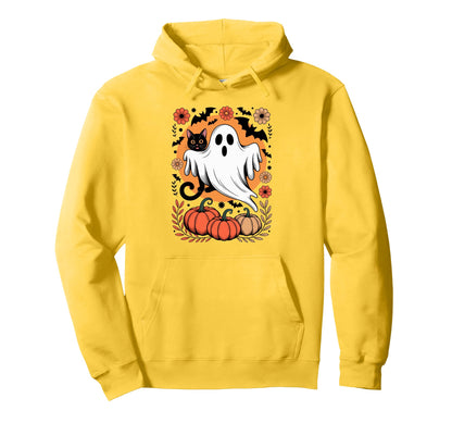 Boho Halloween Cat Ghost Groovy Spooky Hoodie - Fun Novelty Design Unisex - T-Shirt, Sweatshirt, Hoodie