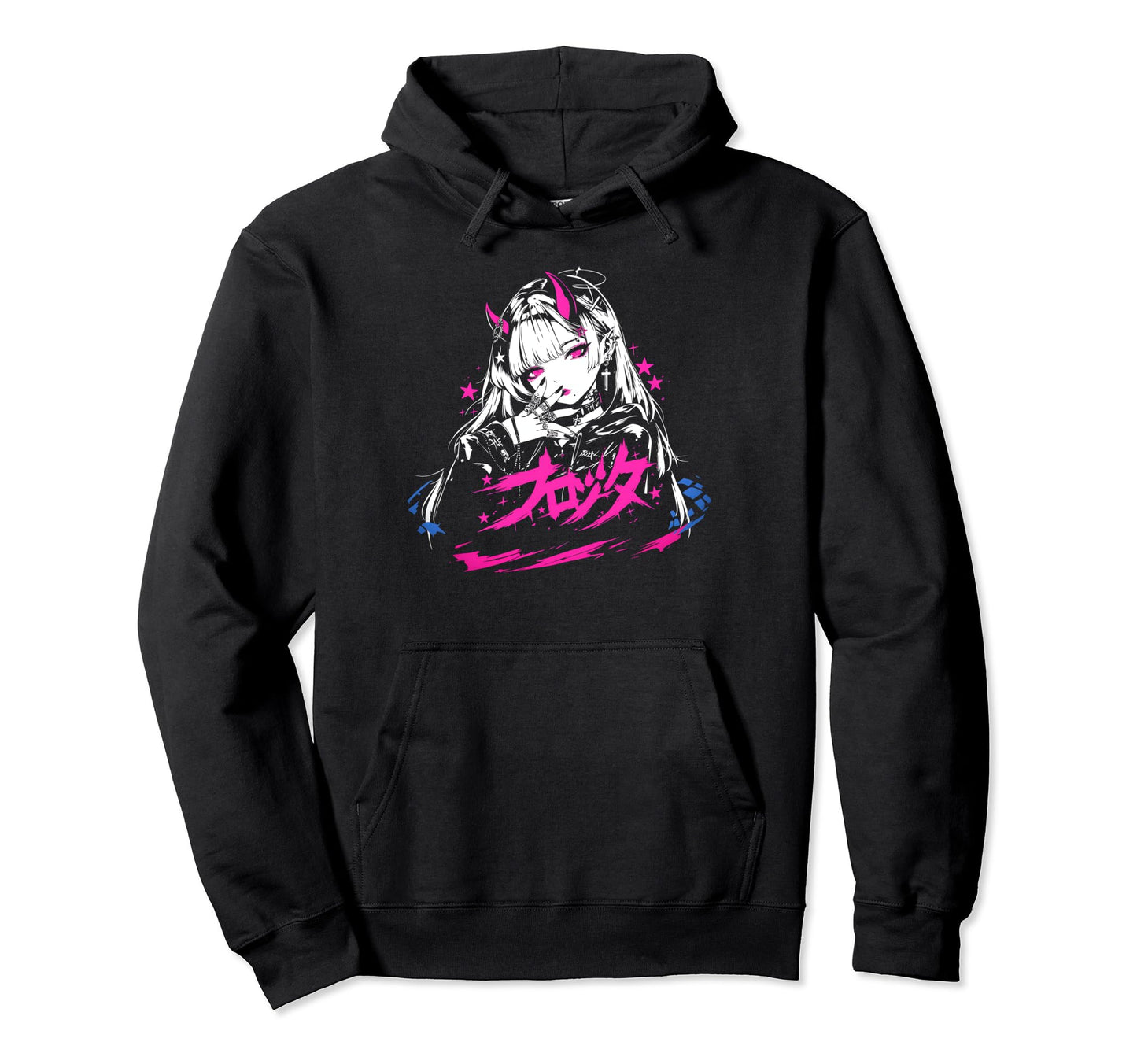 Goth Grunge Demon Anime Waifu Horror Hoodie - Aesthetic Graphic for Adults - T-Shirt, Sweatshirt, Hoodie