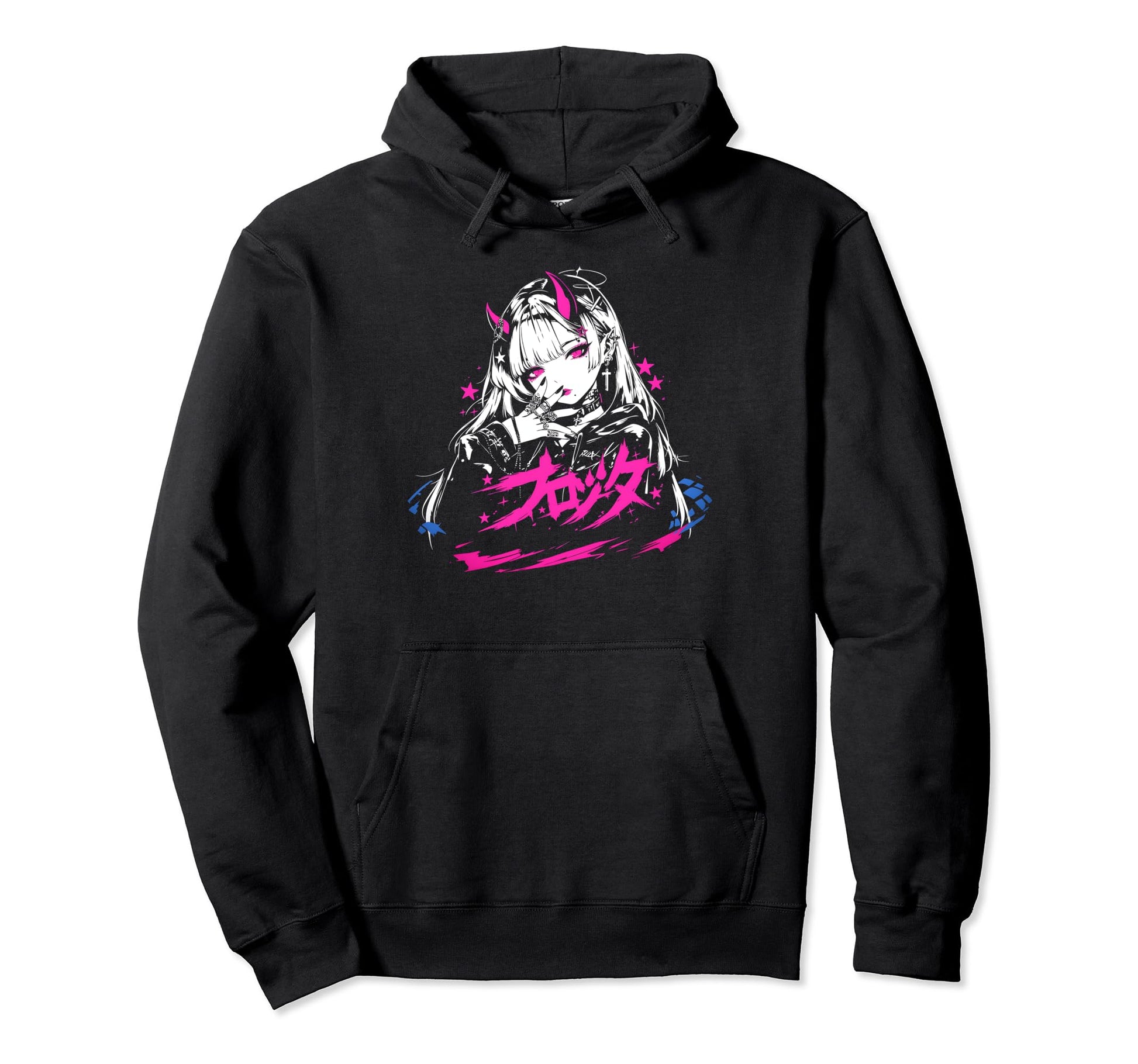 Goth Grunge Demon Anime Waifu Horror Hoodie - Aesthetic Graphic for Adults - T-Shirt, Sweatshirt, Hoodie