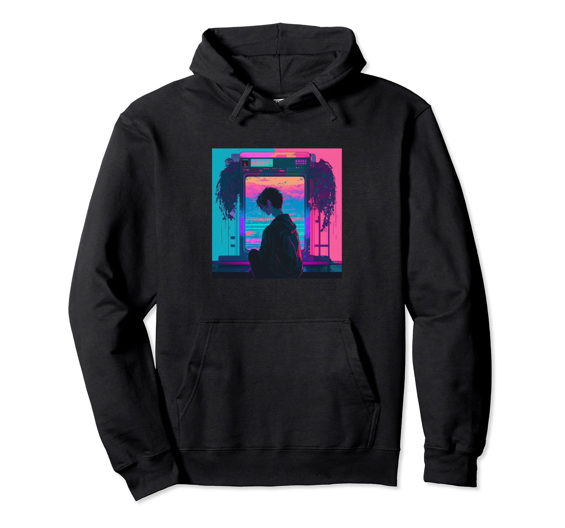 Vaperwave Aesthetic Glitch Anime Hoodie - Casual Everyday Wear Unisex - T-Shirt, Sweatshirt, Hoodie