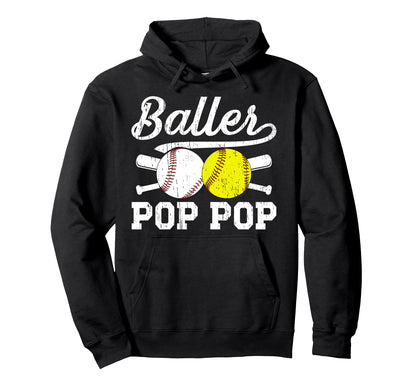 Baller Pop Pop Proud Softball Hoodie - Custom Art Print for Adults - T-Shirt, Sweatshirt, Hoodie