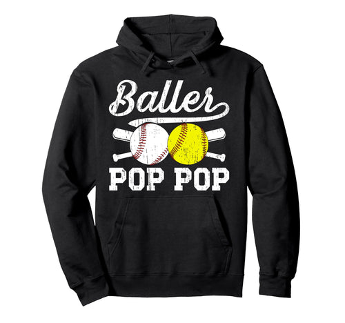 Baller Pop Pop Proud Softball Hoodie - Custom Art Print for Adults - T-Shirt, Sweatshirt, Hoodie