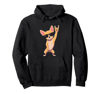 Chihuahua Dog Rock Hand Sign Hoodie - Aesthetic Graphic Men Women - T-Shirt, Sweatshirt, Hoodie