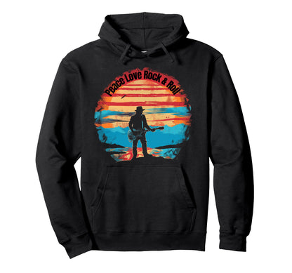 Peace Love Rock Roll Guitar Player Hoodie - Custom Art Print Men Women - T-Shirt, Sweatshirt, Hoodie