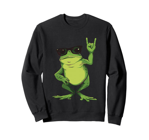 Frog Rock Hand Sign Sunglasses Punk Sweatshirt - Fun Novelty Design Unisex - T-Shirt, Sweatshirt, Hoodie