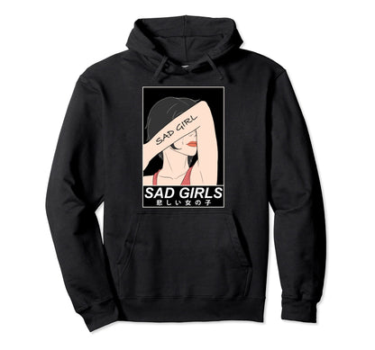 Sad Kanji Vaporwave Art Aesthetic Hoodie - Unique Graphic Men Women - T-Shirt, Sweatshirt, Hoodie