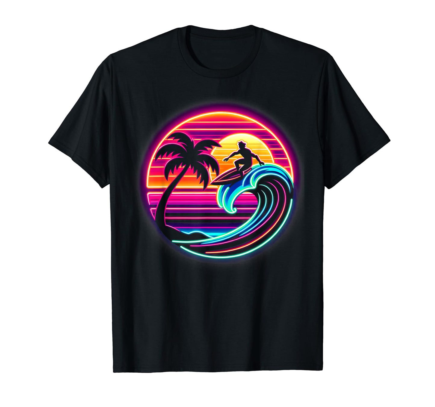 Surfer Vaporwave Aesthetic Palm Beach T-Shirt - Minimalist Print for Adults - T-Shirt, Sweatshirt, Hoodie