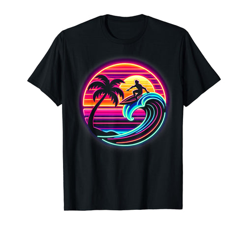 Surfer Vaporwave Aesthetic Palm Beach T-Shirt - Minimalist Print for Adults - T-Shirt, Sweatshirt, Hoodie