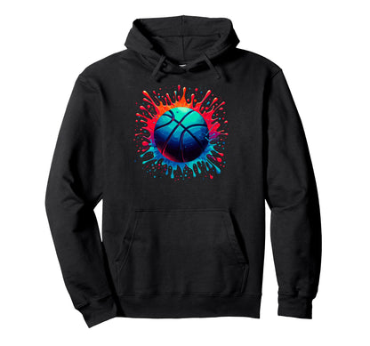 Colorful Paints Splash Basketball Hoodie - Custom Art Print for Adults - T-Shirt, Sweatshirt, Hoodie
