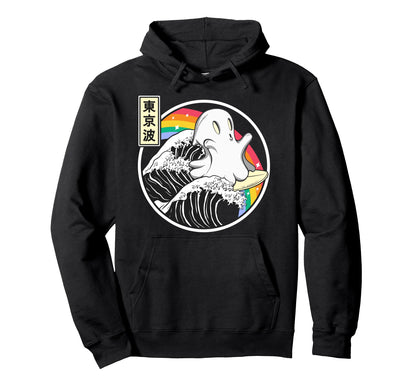 Surfing Ghost Japan Kanagawa Wave Kawaii Hoodie - Graphic Print Unisex - T-Shirt, Sweatshirt, Hoodie