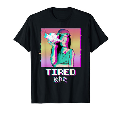 Tired Aesthetic Vaporwave Japan T-Shirt - Minimalist Print for Adults - T-Shirt, Sweatshirt, Hoodie
