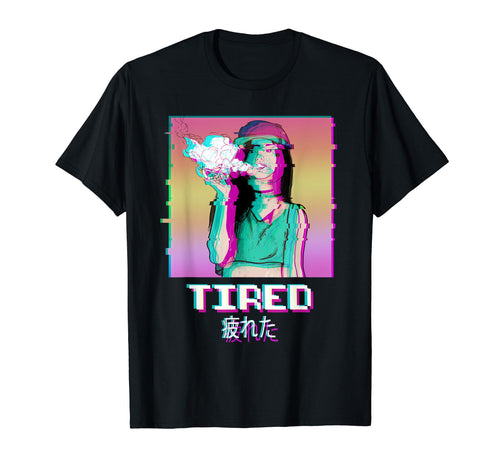 Tired Aesthetic Vaporwave Japan T-Shirt - Minimalist Print for Adults - T-Shirt, Sweatshirt, Hoodie