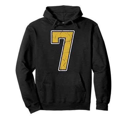 Old Gold Black White Sports Number 7 Hoodie - Novelty Apparel for Adults - T-Shirt, Sweatshirt, Hoodie