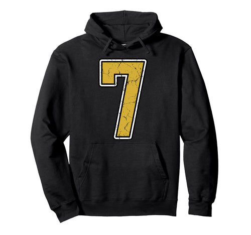 Old Gold Black White Sports Number 7 Hoodie - Novelty Apparel for Adults - T-Shirt, Sweatshirt, Hoodie