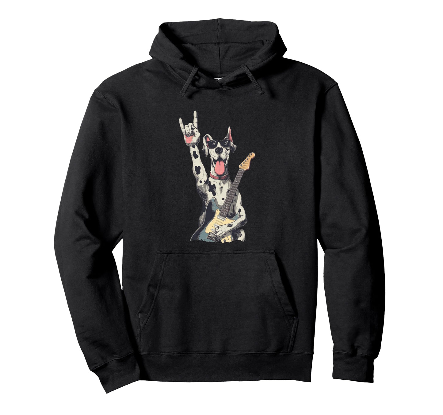 Rock Dog Guitar Playing Funny Pet Hoodie - Custom Art Print for Adults - T-Shirt, Sweatshirt, Hoodie
