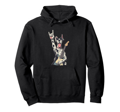 Rock Dog Guitar Playing Funny Pet Hoodie - Custom Art Print for Adults - T-Shirt, Sweatshirt, Hoodie