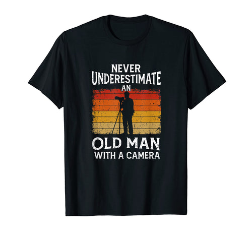 Mens Never Underestimate Old Camera T-Shirt - Novelty Apparel for Adults - T-Shirt, Sweatshirt, Hoodie