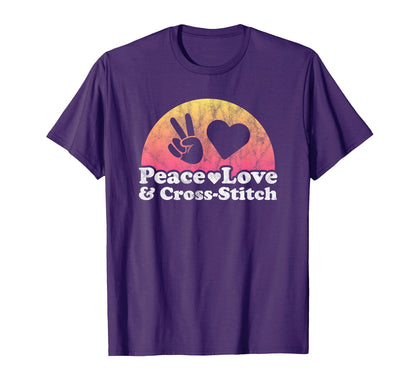 Peace Love And Cross Stitch T-Shirt - Novelty Apparel for Adults - T-Shirt, Sweatshirt, Hoodie